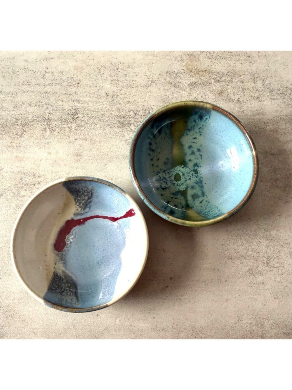 Mosquito Mud Pottery Handmade Stoneware Set of Two 3.5" Round Bowls Blue Glaze